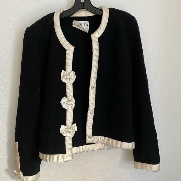 Adolfo Neiman Marcus Black Wool Jacket Cardigan - Picture 2 of 5